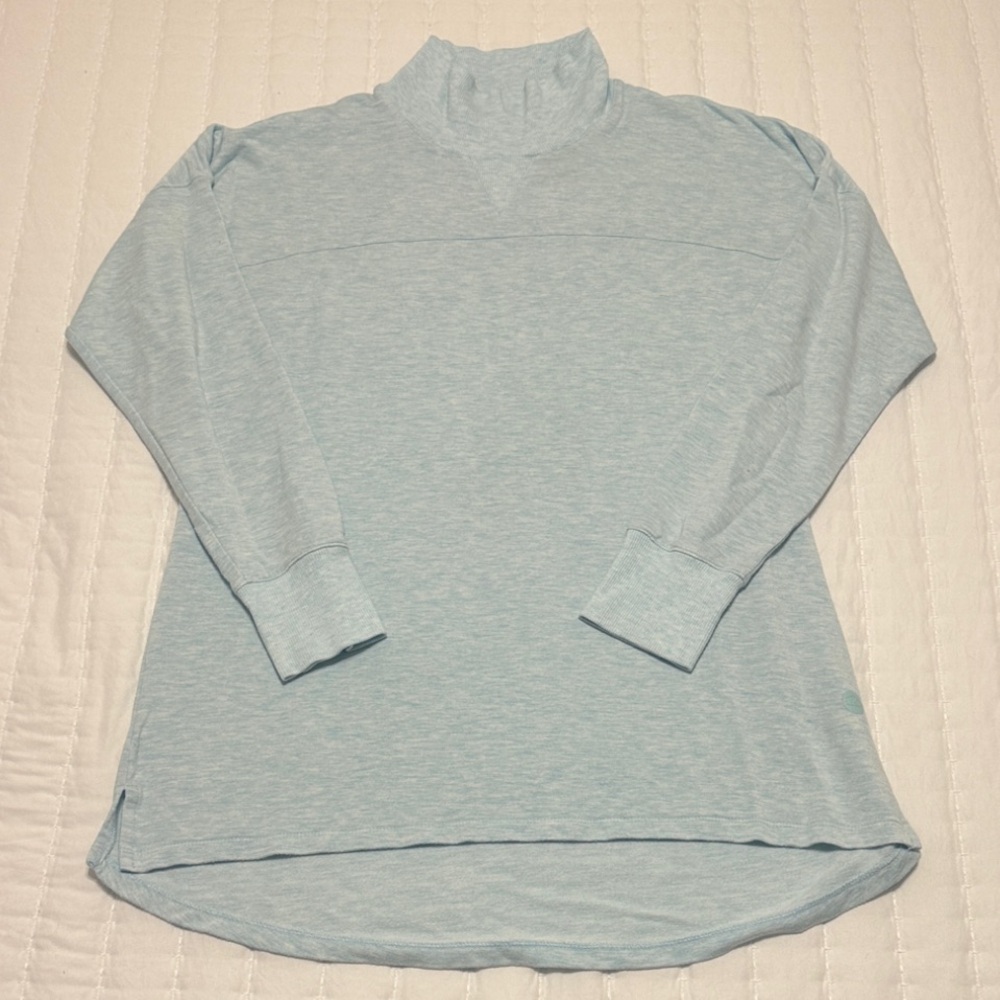 L.L. Bean Women's Softflex Mockneck Pullover Sweatshirt Blue Sz Large Thumbholes